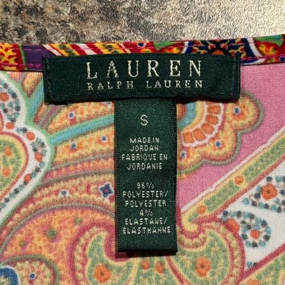 Lauren Ralph Lauren Top Abstract Paisley Hippie Boho Festival Psychedelic Small - Picture 2 of 4